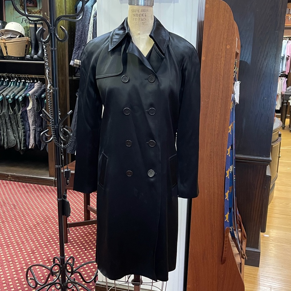 Trina Turk Black Satin Trench Coat Size 8